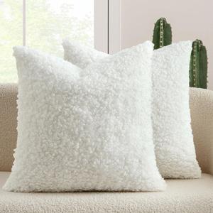 MIULEE Pack of 2 Throw Pillow Covers 20x20 Inch Neutral Pure White Faux Fur Decorative Sherpa Pillow Covers Fuzzy Accent Soft Sheepskin Fleece Cushion Cases for Boho Home Decor Couch Living Room Bed