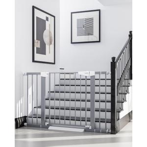 Cumbor 29.5-27" Auto Close Safety Baby Gate, Extra Tall and Wide Child Gate, Easy Walk Thru Durability Dog Gate for House, Stairs, Doorways. Includes 4 Wall Cups and 2 Extension Pieces, Gray