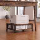 Zonon 2 Tier Printer Stand Under Desk with Wheels, Open Shelf Style, Brown | 19.7x15.7x7.9 Inch Rolling Printer Table Cart, Short Storage Shelf with Lockable Wheels, for Home Office Organization