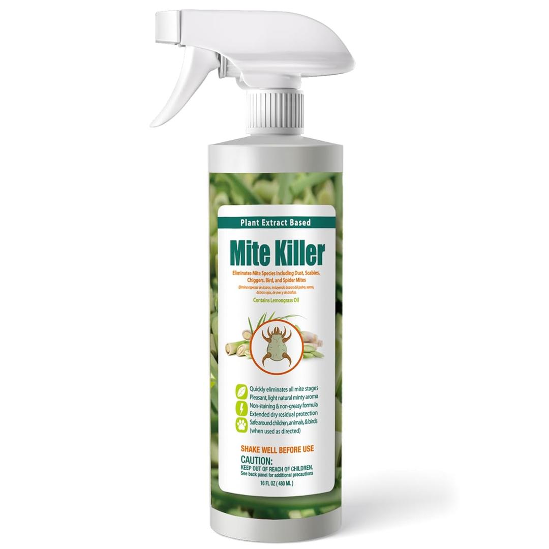 EcoVenger Mite Killer 16 OZ Spray, Kills Dust Mites, Scabies, Bird Mites, Chiggers, Poultry Mites, Spider Mites for Residential, Plant, Animals & Birds, Plant-Based Child and Pet Safe