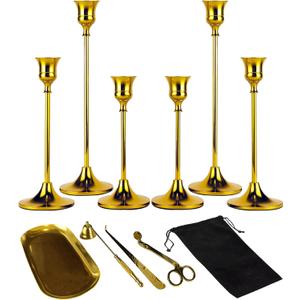 Gold Candle Holders - 6pcs Candle Stick Holder & 5pcs Candle Accessories, Candle Holders for Table Centerpiece Candle Sticks Holder Decor Candle Stand Candelabros Gold Taper Candle Holder