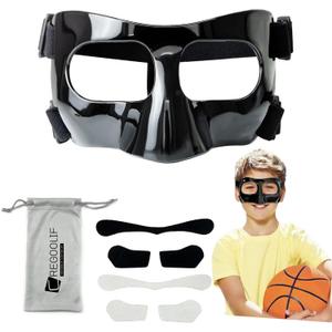 Nose Guard for Broken Nose, Protective Face Masks for Basketball and Soccer Sports,Adjustable Face Mask with Foam Padding foradolescents (Black)