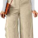 Happy Sailed Women Corduroy Overalls Winter Fall Casual Loose Sleeveless Adjustable Strap Wide Leg Jumpsuits with Pockets (Large, Off-white)