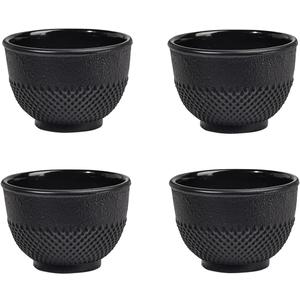 Sungmor Cast Iron Black Teacups, Set of 4 & 5 oz - Japanese Tea Cups with Enamel Interior, Traditional Gongfu Tea Set, Durable Heat-Retaining Tetsubin Style Drinkware
