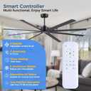 JSAITEE 84 Inch Industrial Ceiling Fan, Reversible Quiet DC Motor, 8 Blades, 3 Downrods, 6 Speed Remote Control, Large No-Light Ceiling Fan for Residential & Commercial Spaces, Garage Shop, Black
