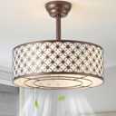 Brown Fandelier Ceiling Fan with Light, 20" Caged Brown Chandelier Ceiling Fans with Lights Remote Control, Fabric Mid-Century Modern with 6 Speeds for Bedroom, Nursery, Living Room.