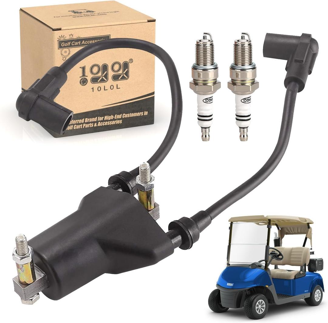 10L0L Golf Cart EZGO Dual Ignition Coil with Spark Plugs for EZGO 4-Cycle 1991-2002 Pre-MCI Engine/Robin 295CC Robin 350CC Gas Models, OEM 26652G01,EPIGC103