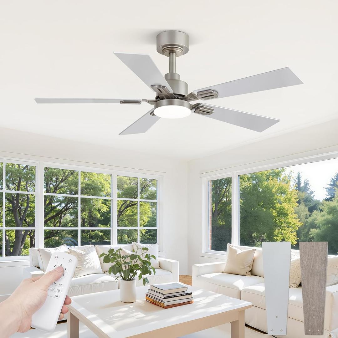 Fanbulous 42 Ceiling Fans with Lights and Remote, Modern Low Profile Ceiling Fans with Dimmable 3CCT Quiet DC Motor, Reversible Celing Fan with 6-Speeds Timer for Bedroom, Nickel