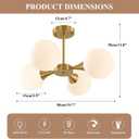 KCO Lighting Modern Globe Ceiling Light Gold Semi Flush Mount Sputnik Chandelier Mid Century Frosted Glass Ceiling Lamp for Living Room Dining Room Bedroom (4-Light), 4 Heads