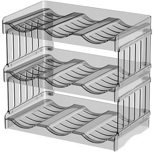 Stackable Water Bottle Organiser Plastic Fridge Bottle Storage Rack Detachable Wine Drink Cup Drying Holder Free Standing Can Transparent Containers for Cabinet Fridge Pantry 3pcs Each Rack 3, Medium