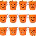 Triumpeek Halloween Pumpkin Trick Treat Buckets, 12 pcs Halloween Jack O Lantern Pails, Trick or Treat Bucket, Portable Plastic Candy Pumpkin Pails