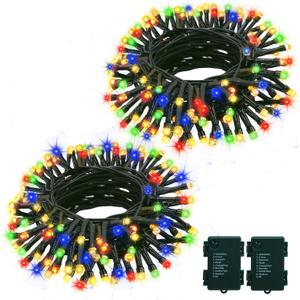 Battery Operated String Lights Outdoor 2Pack 16.4ft Christmas Tree String Light,Green Wire Battery Wreath String Light with Timer 8 Modes for Xmas Tree Party Decoration (Multicolor)