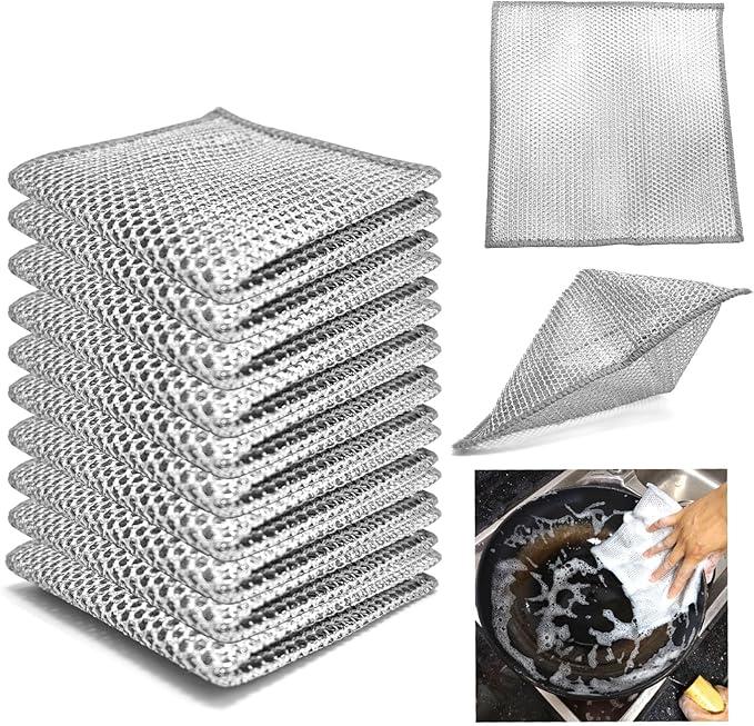 layer metal wire scratch free cloth, dry and wet dual-purpose metal wire dishwashing cloth, suitable for kitchen cleaning, cookware, tableware, sink, stove, etc., easy to rinse