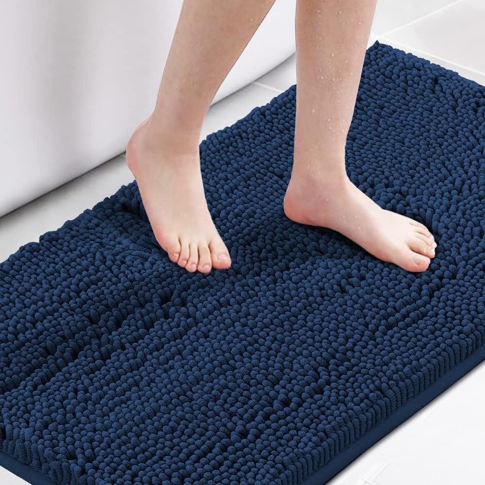 H.VERSAILTEX Navy Bath Mat for Bathroom, Microfiber Bath Rugs Chenille Floor Mat Ultra Soft Washable Bathroom Dry Fast Water Absorbent Bedroom Area Rugs, 24 x 42 - Inch