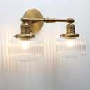 2-Lights Industrial Glass Wall Sconces, Antique Brass Clear Striped Globe Shade Wall Light Fixture for Bathroom Vanity, Bedroom, Dining Room, Living Room, Farmhouse, Stairs