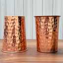 Set of 2 Hammered Pure Copper Cups For Drinking Water Glasses Tumblers Copper Glass for Ayurveda Health Benefits, UNCOATED and LACQUER Free