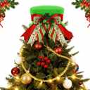 Elf Hat Christmas Tree Topper Green Furry Green Christmas Tree Decoration Velvet Hat with Ribbon Bow Xmas Trees Ornaments for Funny Holiday Winter Home Indoor Decor