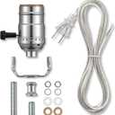 Lamp Kits for Do It Yourself, Lamp Rewire Kit with 3-Way Lamp Socket and Essential Hardware, 12 FT Lamp Cord Replacement, Lamp Repair Kit for Table Lamps, Lamp Wiring Kit, Lamp Parts (Silver)