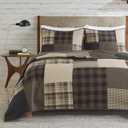 Woolrich Reversible Cotton Quilt Set - Cottage Styling Reversed to Solid Color, All Season Patchwork Lightweight Coverlet, Matching Shams, Winter Hills, Oversized Twin/Twin XL, Tan 2 Piece