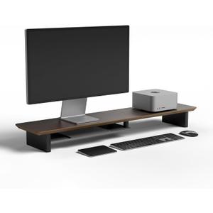 Walnut DualTier Monitor Stand for Modern Desk Setup  Minimalist Wooden Riser Shelf for Dual Monitors, Laptops, Home Office Aesthetic (Dark Walnut, Large)