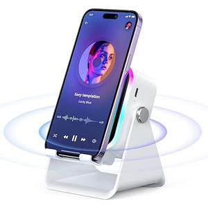 Wireless Induction Speaker - 5 in1 Bluetooth Speaker Phone Stand with Colorful Ambient Light 360° Rotation Compatible with iPhone Android iPad Samsung Galaxy- Unique Birthday Gift for Men Women Adults