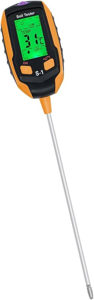 4-in-1 Multi-Functional Soil pH Meter, Soil Acidity Meter, Soil Tester, Digital Light Intensity/pH/Temperature/Moisture Meter/Ground Temperature Measurement, Suitable for Indoor/Outdoor Plants