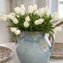 Beferr White Tulips Artificial Flowers 18Pcs Faux Silk Tulip Real Touch Tulip Fake Flowers Bouquets Arrangements for Mother's Day Easter Spring Flowers Gifts Home Table Decor