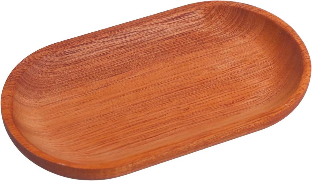 Oval Ring Dish Wood Jewelry Tray Trinket Key Decorative Holder Organizer for Necklace Bracelet Display Wedding Party Decor Serving Dishes 7.09 Inch