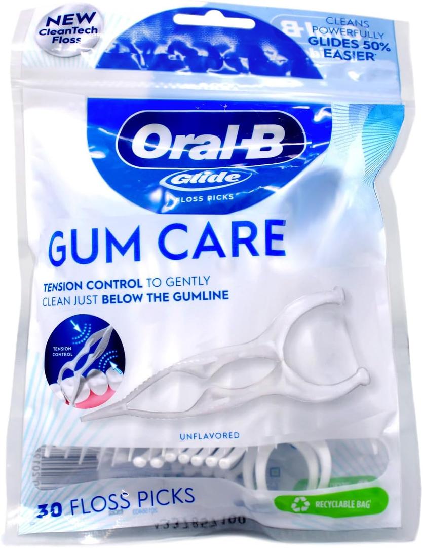 Oral-B Glide Gum Care Floss Picks, Multi, Unflavored, 30 Count (Pack of 1)