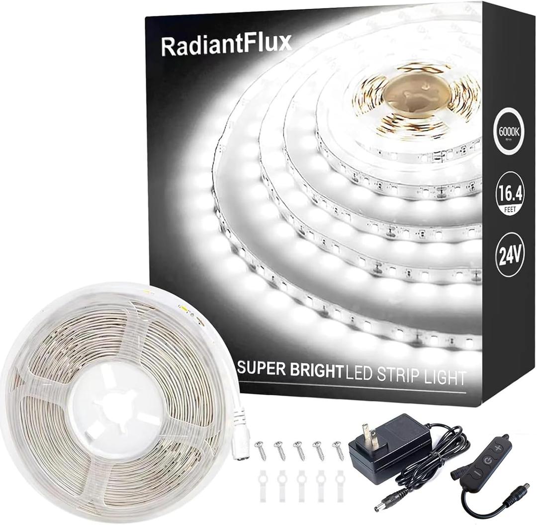 White Led Strip Lights for Bedroom Small Dimmable LED Lights Strip 16.4ft Super Bright Flexible LED Tape Lights Rope Light for for Room Home Decor Luces Leds for Living Room Kitchen Vanity Mirror