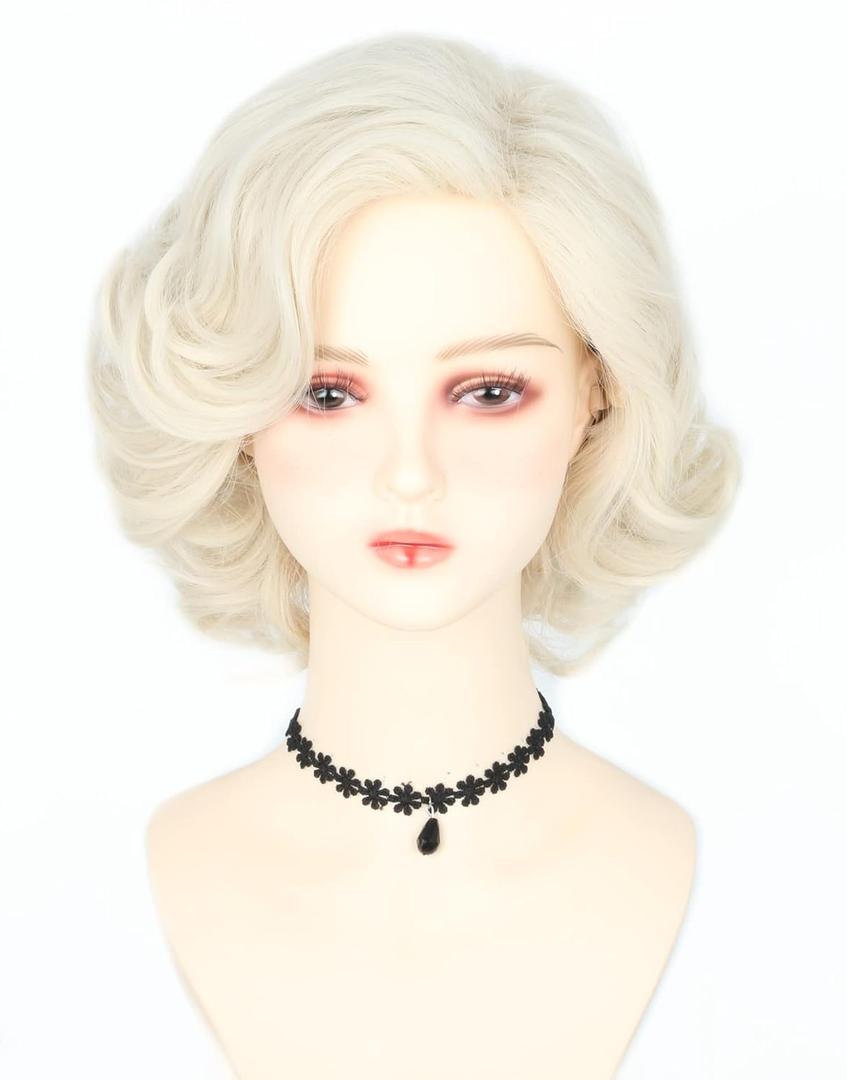 Women's Wigs Short Curly Platinum Blonde Wigs for Women 1920s Vintage Wigs Halloween Costume Theme Party Wig
