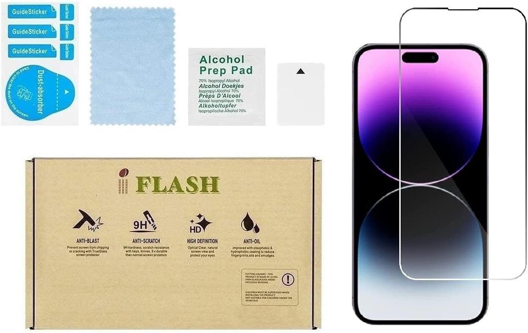 IFLASH HD Crystal Clear Tempered Glass Screen Protector Compatible for Apple iPhone 14 Plus/14 Pro Max 6.7" 2022 Models - Bubble Free/Case Friendly/Transparent Crystal Clear Version (2)