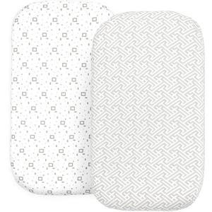 2 Pack Organic Bedside Bassinet Sheets Compatible with Mika Micky, Baby Delight, Dream On Me, AMKE and Other Bassinet Mattress Pads Size Between 17-21 in Width, 29-33 in Length, and 1.5-4 in Thick