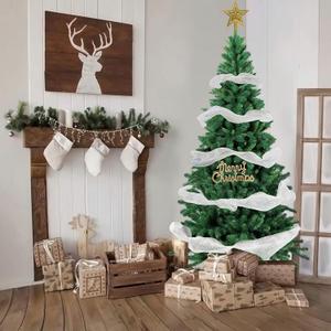 7FT Artificial Christmas Tree, Full Premium Hinged Artificial Pine Tree with 1020 Branch Tips Metal Stand for Outdoor & Indoor (Green)