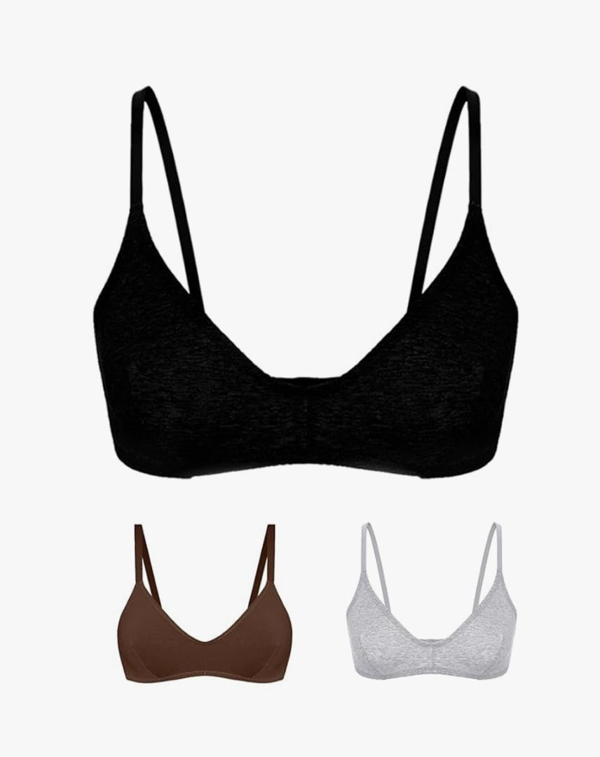 Women's Cotton Bralette Seamless Wireless Bra - Soft Unlined Comfort Bra for Sleeping, Everyday Wear
Color: Black+gray+coffee, Size: L