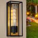 Rectangular Outdoor Wall Lamp, Glass Exterior Sconce Lighting Fixture,House Frontdoor Gate Garage Aisle Blacony Underoof Patio Hairline Brass & Black Finish E26 T Type Bulb-not Included