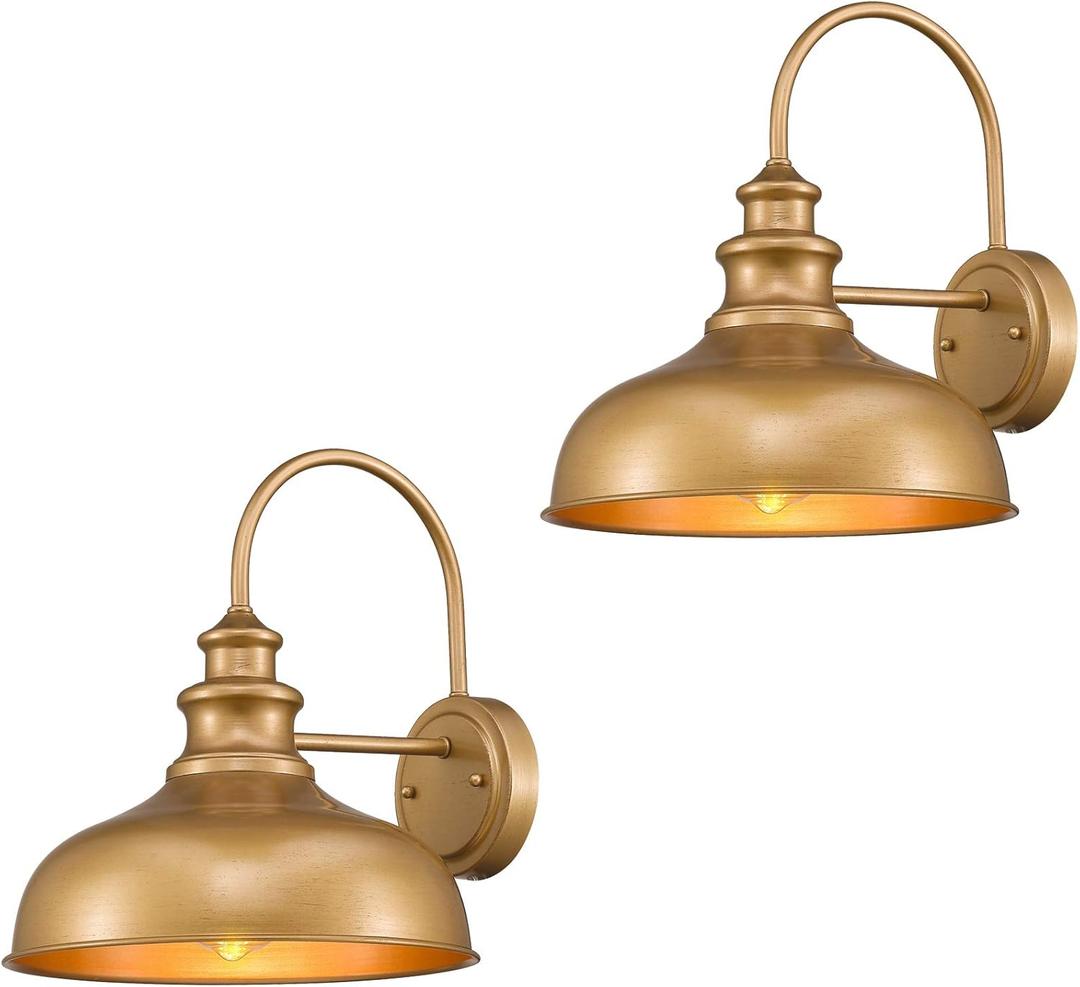 zeyu 2 Pack Industrial Gooseneck Wall Light, 11 inches Barn Light Fixture, Hand-Painted Gold Finish, 02A390-2 AG
