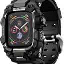 ULTIMAL Rugged Case with Band for Apple Watch 44mm,Compatible with Apple Watch Series SE 3/SE 2/SE Generation/6/5/4, Military Grade Shockproof Bumper Cover for iWatch Tactical Band Men (44mm,Black)