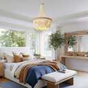 28-inch White Boho Chandelier Large Wood Beaded