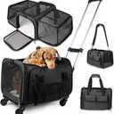 Pet Carrier with Wheels - United Delta American Frontier Airline Approved - Two Expandable Sides, Multiple Storage Pockets Adjustable Leash - Rolling Dog and Cat Carrier TSA Compliant (Charcoal)