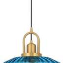 11.8in Mid Century Modern Pendant Light, Gold Large Blue Glass