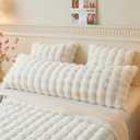 LIFEREVO Fluffy Faux Rabbit Fur Body Pillow Cover, Luxury Ivory Bubble Shaggy Plush Bed Body Pillowcase with Zipper Closure, Long 20"x54" Fuzzy Furry Pillow Case for Adults Kids Girls Teens, Beige