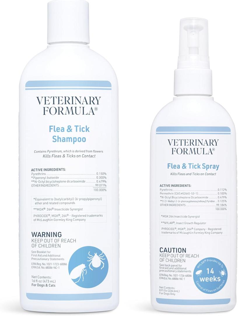 Veterinary Formula Flea and Tick Bundle  Prevention Spray for Dogs, 8 oz + 16 oz Shampoo for Dog Flea & Tick Control