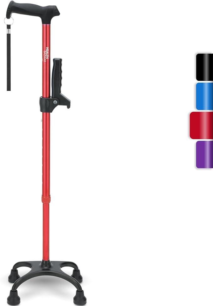 Quad Cane, Walking Cane for Men & Women with 4 Pronged Base for Extra Balance & Stability Adjustable, Lightweight, Walking Stick for Right or Left Handed Seniors & Adults | HealthBazaar