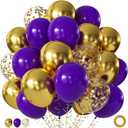 Purple and Gold Balloons, 60Pcs 12Inch Purple Gold Balloons with Gold Confetti Balloons for Wedding Graduation Birthday Party Baby Shower Decorations