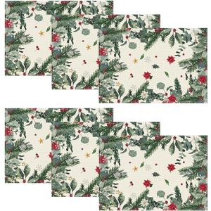 Artoid Mode Green Leaves Poinsettia Holly Christmas Placemats Set of 6, 12x18 Inch Seasonal Winter Table Mats for Party Kitchen Dining Decoration