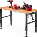 OLBRUS 48 "Adjustable Workbench with Power Outlet, Heavy Duty 2000 LBS Load Capacity Hardwood Workbench Suitable for Workshop, Office, Garage, Home