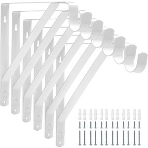 Closet Rod Bracket Heavy Duty Total Up to 300 lbs (6-Pack)- Wall Mounted Shelf Supports for Closet, Garage, Laundry, Rust-Proof Metal with Screws & Anchors, White