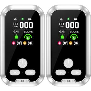5in1 Plug in Carbon Monoxide Detector &Smoke & Combustible Natural Gas Detectors Combination Builti-in Battery HD Screen [Smoke CO Gas Temp Humidity Sensor] for Home Travel (2pcs,White)