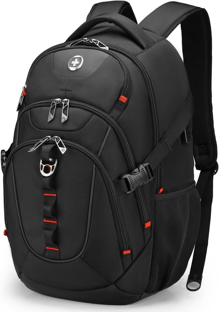 Swissdigital Design Laptop Backpack with USB Charging Port, Travel Backpack Fits 15.6 inches Computer, 31L College School Backpack for Men, Black | SD803